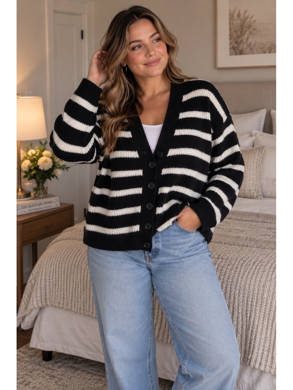 PIOMBO Wool & Alpaca Blend Striped Cardigan Sweater Size L NWT